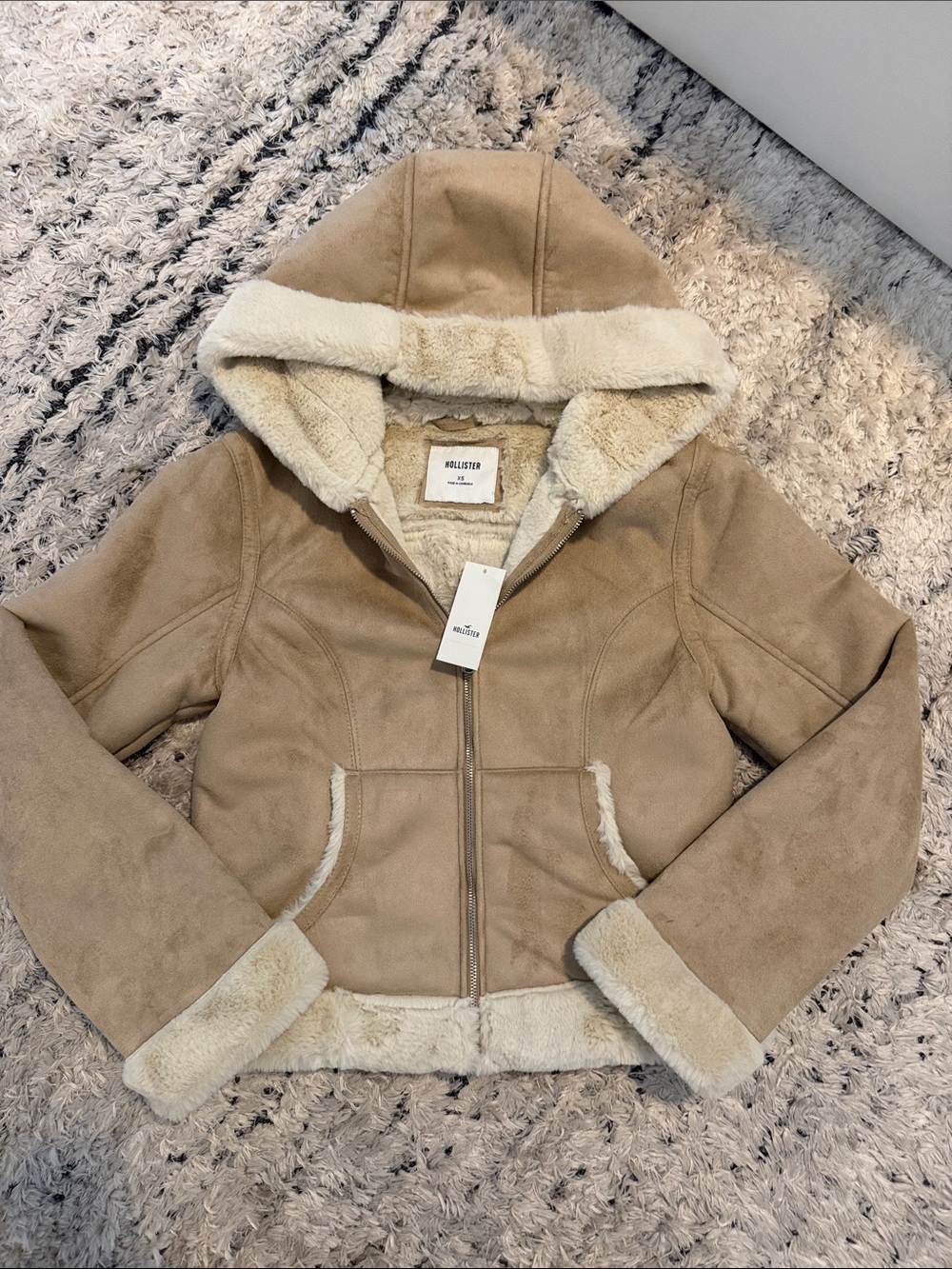 Hollister Tan Faux Shearling Hooded Jacket